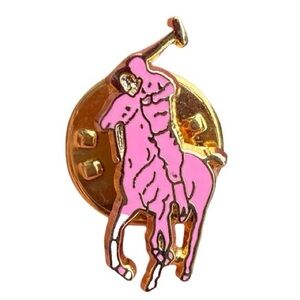 Ralph Lauren Polo - Pink + Gold Pony Rider Pin - Fight Against Cancer - NEW!